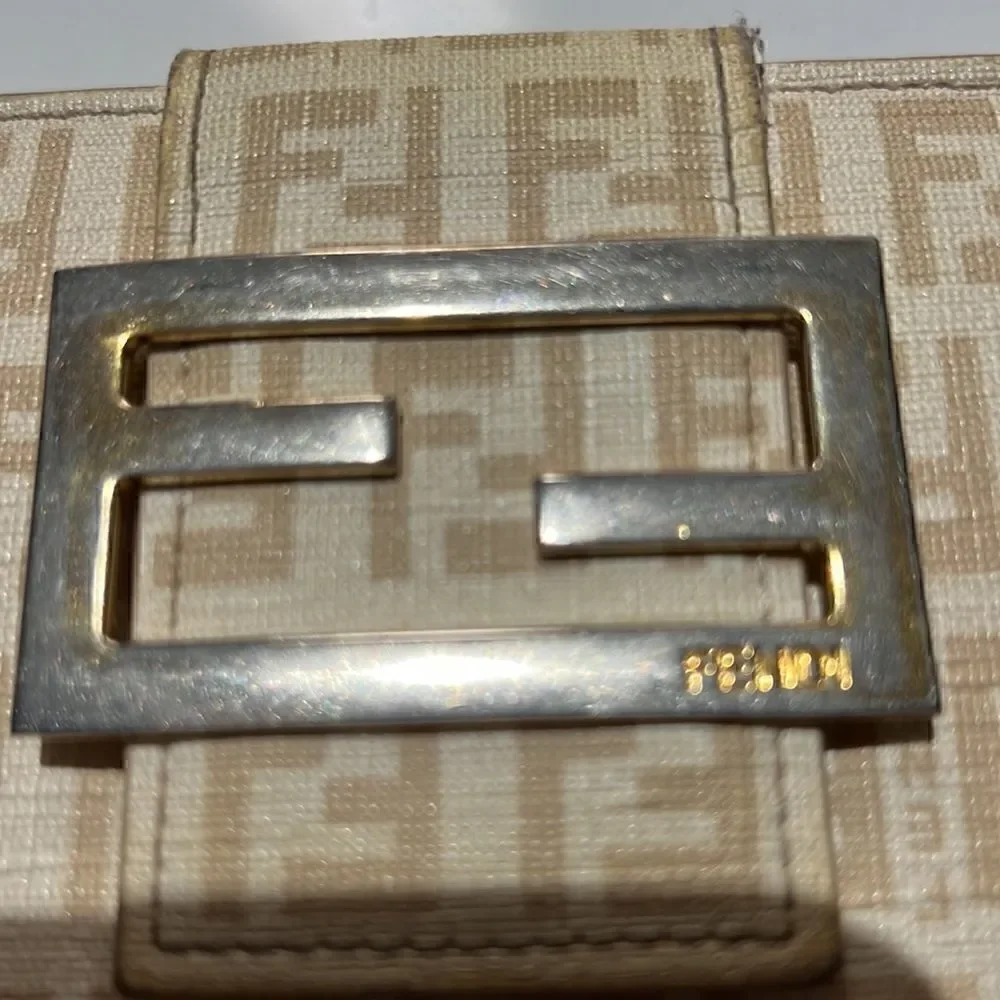 Fendi Wallet Purse Zucchino Canvas Leather Woman